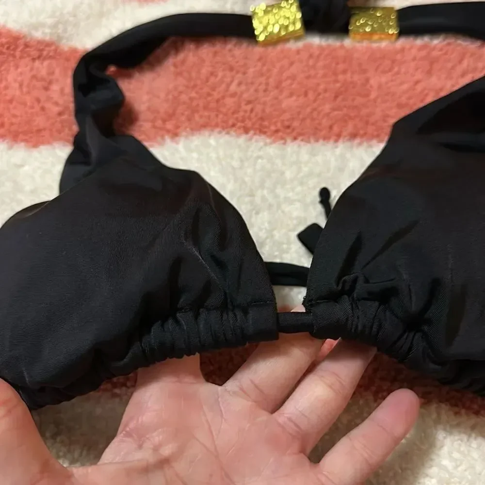NWT White House Black Market Bikini Triangle TOP Black and Gold